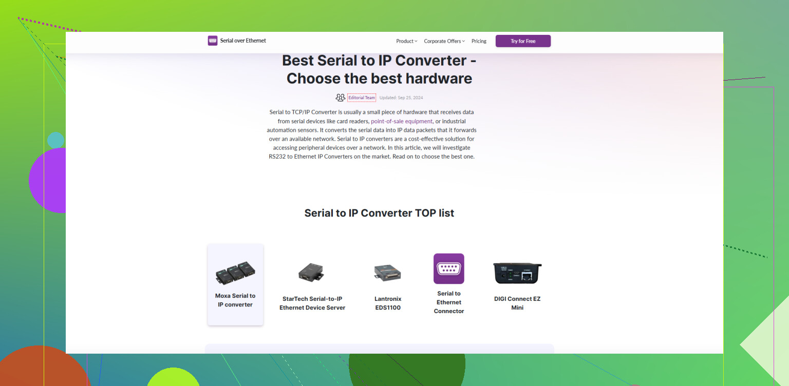 How do I forward serial port data to an IP network?