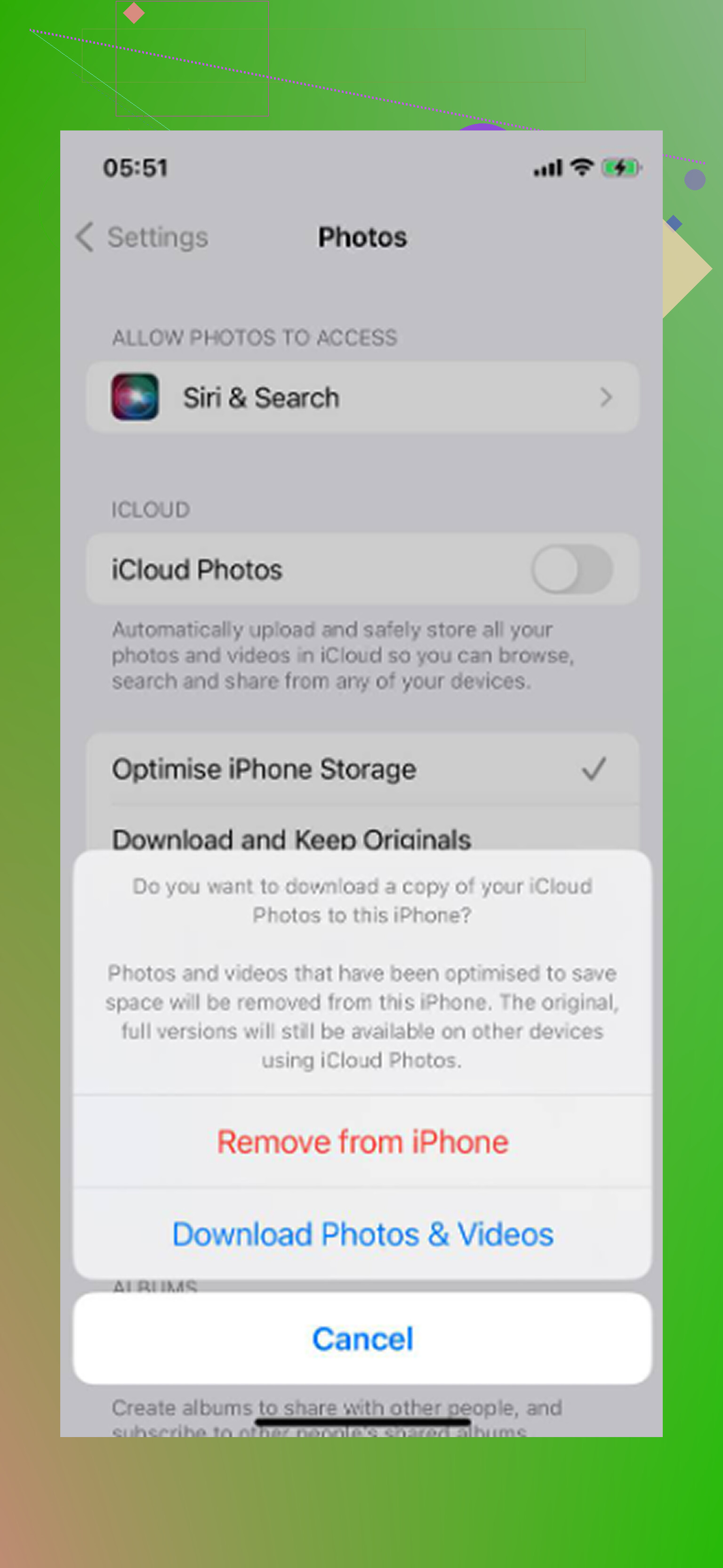 Como faço para excluir fotos importadas no iPhone quando a opção está acinzentada?